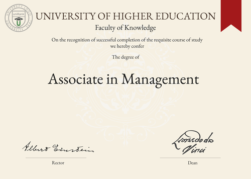 Associate in Management (A.M.) program/course/degree certificate example