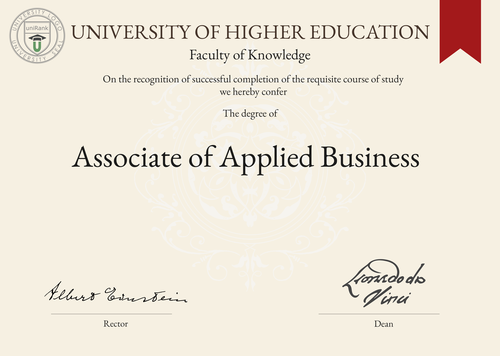 Associate of Applied Business (AAB) program/course/degree certificate example