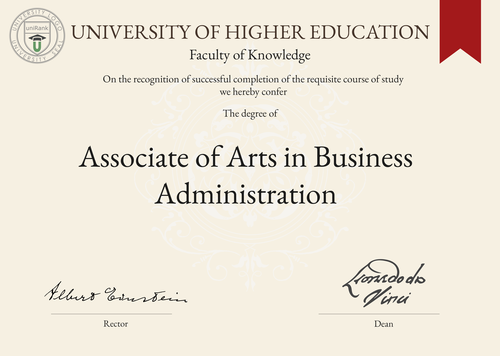 Associate of Arts in Business Administration (AABA) program/course/degree certificate example