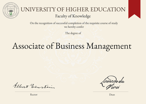 Associate of Business Management (ABM) program/course/degree certificate example
