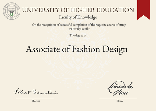 Associate of Fashion Design (A.F.D.) program/course/degree certificate example