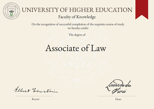 Associate of Law (A.L.) program/course/degree certificate example