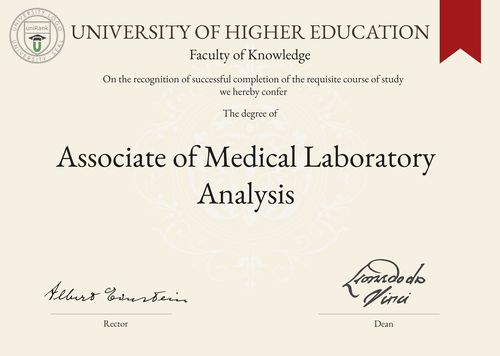 Associate of Medical Laboratory Analysis (AMLA) program/course/degree certificate example