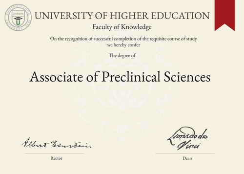 Associate of Preclinical Sciences (A.P.S.) program/course/degree certificate example