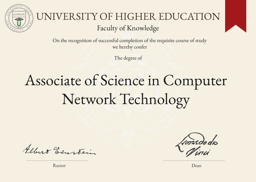 Associate of Science in Computer Network Technology (AS in Computer Network Technology) program/course/degree certificate example