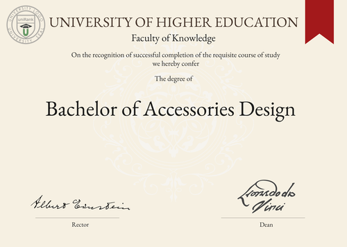Bachelor of Accessories Design (B.A.D.) program/course/degree certificate example