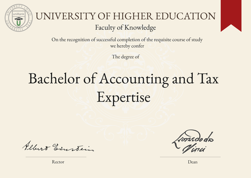 Bachelor of Accounting and Tax Expertise (B.A.T.E.) program/course/degree certificate example