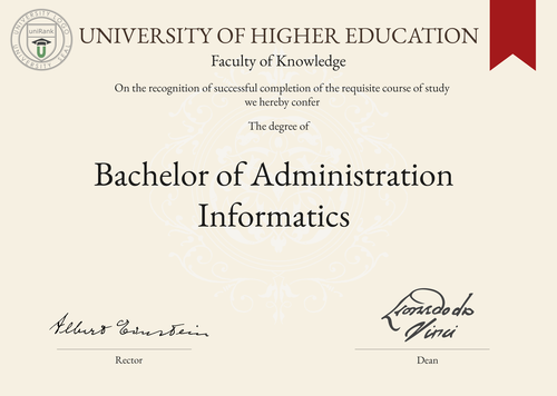 Bachelor of Administration Informatics (B.A. Informatics) program/course/degree certificate example
