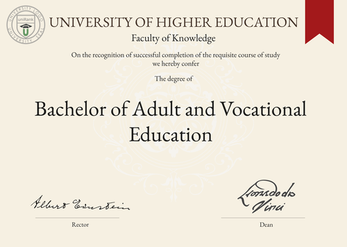 Bachelor of Adult and Vocational Education (BAVE) program/course/degree certificate example