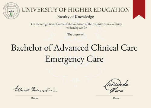 Bachelor of Advanced Clinical Care Emergency Care (BACCEC) program/course/degree certificate example