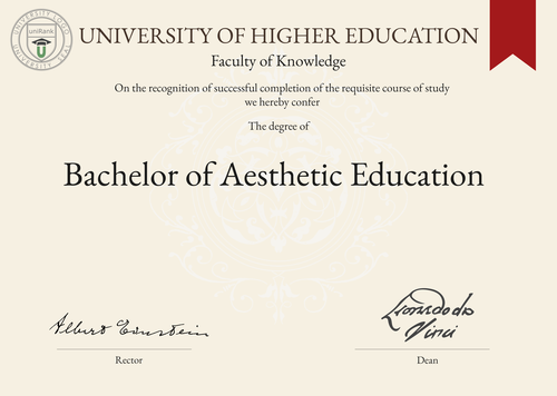 Bachelor of Aesthetic Education (BAE) program/course/degree certificate example