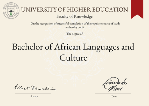 Bachelor of African Languages and Culture (BAALC) program/course/degree certificate example