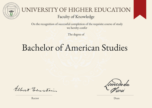 Bachelor of American Studies (BAS) program/course/degree certificate example