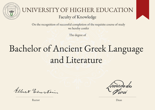Bachelor of Ancient Greek Language and Literature (BA in Ancient Greek Language and Literature) program/course/degree certificate example