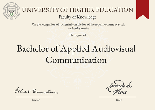 Bachelor of Applied Audiovisual Communication (B.A. AVC) program/course/degree certificate example