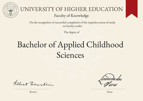 Bachelor of Applied Childhood Sciences (BACS) program/course/degree certificate example