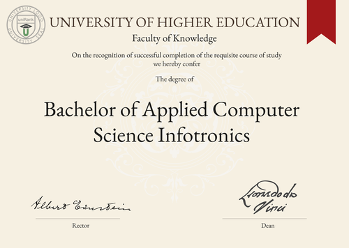Bachelor of Applied Computer Science Infotronics (BACS Infotronics) program/course/degree certificate example