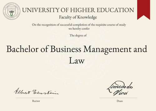 Bachelor of Business Management and Law (BBML) program/course/degree certificate example