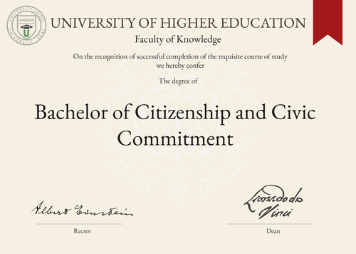 Bachelor of Citizenship and Civic Commitment (BCCC) program/course/degree certificate example