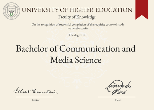 Bachelor of Communication and Media Science (B.Comm.) program/course/degree certificate example