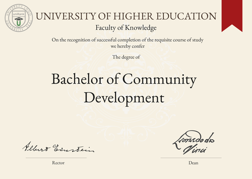 Bachelor of Community Development (BCD) program/course/degree certificate example