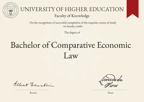 Bachelor of Comparative Economic Law (BCEL) program/course/degree certificate example