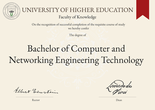 Bachelor of Computer and Networking Engineering Technology (BCNET) program/course/degree certificate example