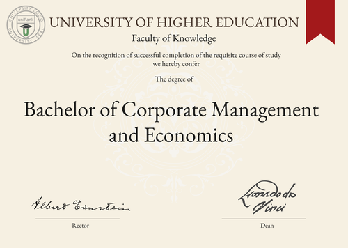 Bachelor of Corporate Management and Economics (B.C.M.E.) program/course/degree certificate example