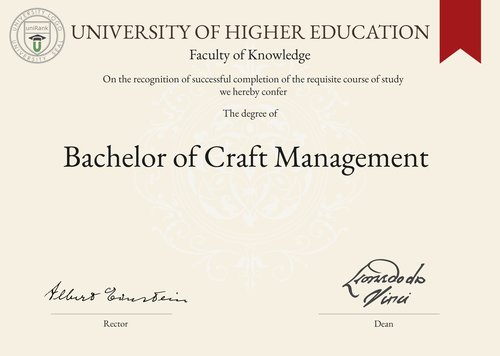 Bachelor of Craft Management (B.C.M.) program/course/degree certificate example