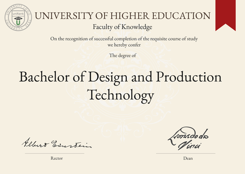 Bachelor of Design and Production Technology (B.Des. (Design and Production Technology)) program/course/degree certificate example