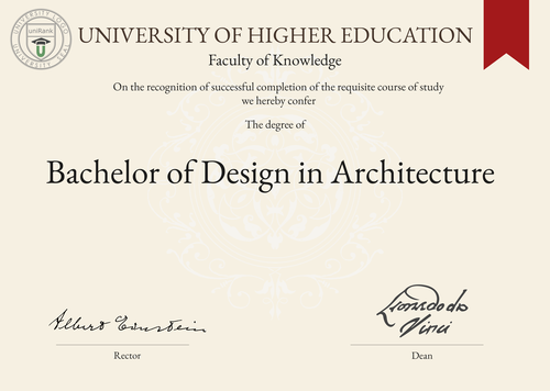 Bachelor of Design in Architecture (B.Des. Arch.) program/course/degree certificate example