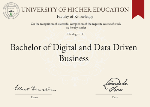 Bachelor of Digital and Data Driven Business (BDDDB) program/course/degree certificate example