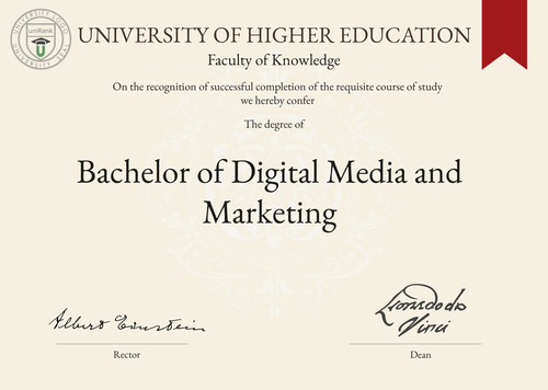 Bachelor of Digital Media and Marketing (BDM) program/course/degree certificate example