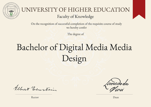 Bachelor of Digital Media Media Design (BDMMD) program/course/degree certificate example