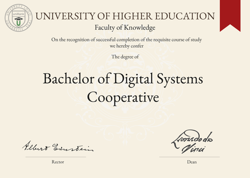 Bachelor of Digital Systems Cooperative (BDS Co-op) program/course/degree certificate example