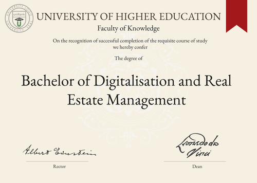 Bachelor of Digitalisation and Real Estate Management (B.DREM) program/course/degree certificate example