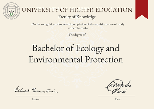 Bachelor of Ecology and Environmental Protection (B.EEP) program/course/degree certificate example