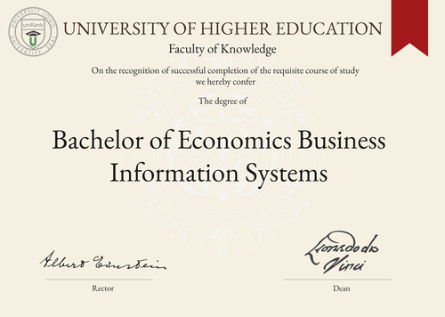 Bachelor of Economics Business Information Systems (BEc BIS) program/course/degree certificate example