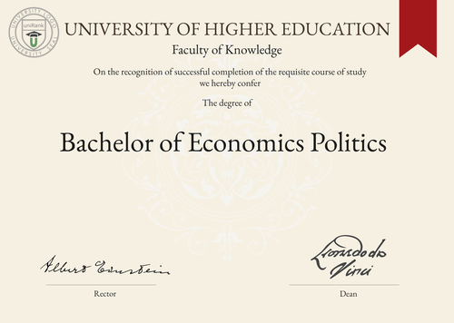 Bachelor of Economics Politics (B.Econ.Pol.) program/course/degree certificate example