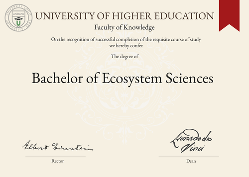 Bachelor of Ecosystem Sciences (BES) program/course/degree certificate example