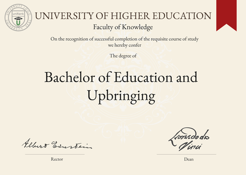 Bachelor of Education and Upbringing (B.Ed.) program/course/degree certificate example