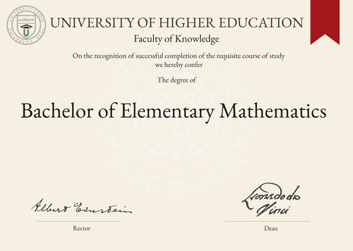 Bachelor of Elementary Mathematics (BEM) program/course/degree certificate example