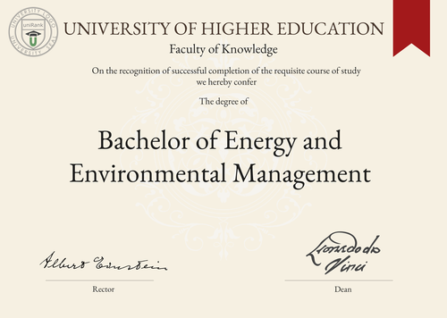 Bachelor of Energy and Environmental Management (B.E.E.M.) program/course/degree certificate example