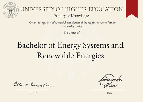 Bachelor of Energy Systems and Renewable Energies (BESRE) program/course/degree certificate example