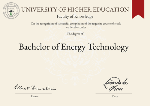 Bachelor of Energy Technology (BET) program/course/degree certificate example