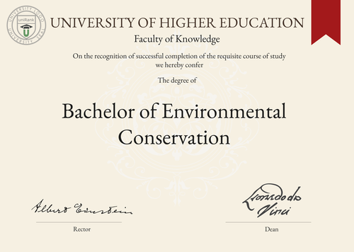 Bachelor of Environmental Conservation (B.Env.Cons.) program/course/degree certificate example