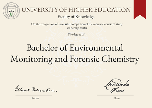 Bachelor of Environmental Monitoring and Forensic Chemistry (BEMFC) program/course/degree certificate example