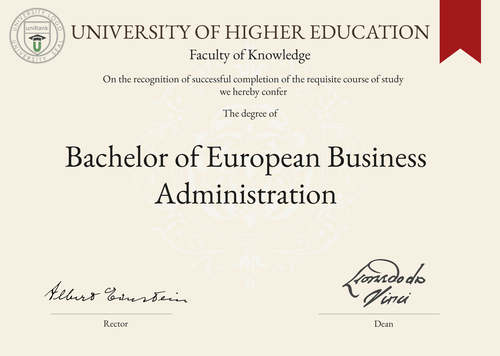 Bachelor of European Business Administration (BEBA) program/course/degree certificate example