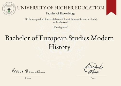 Bachelor of European Studies Modern History (BESMH) program/course/degree certificate example