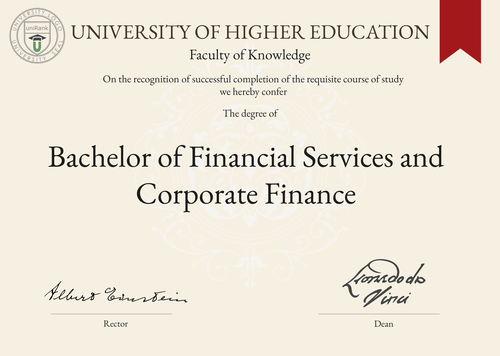 Bachelor of Financial Services and Corporate Finance (BFS&CF) program/course/degree certificate example